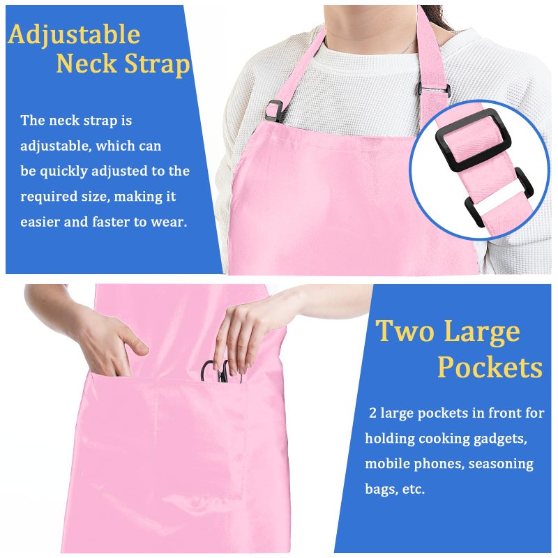 FunChaos 4 Pack Chef Apron  Adjustable Apron with 2 Pockets  Unisex Personalised Apron for Cooking  Kitchen  Restaurant (Pink) - Image 3